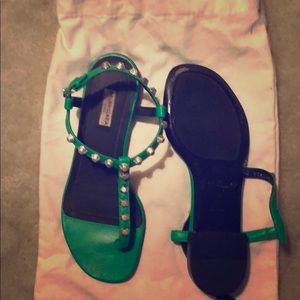 Supercute green balenciaga sandals with studs